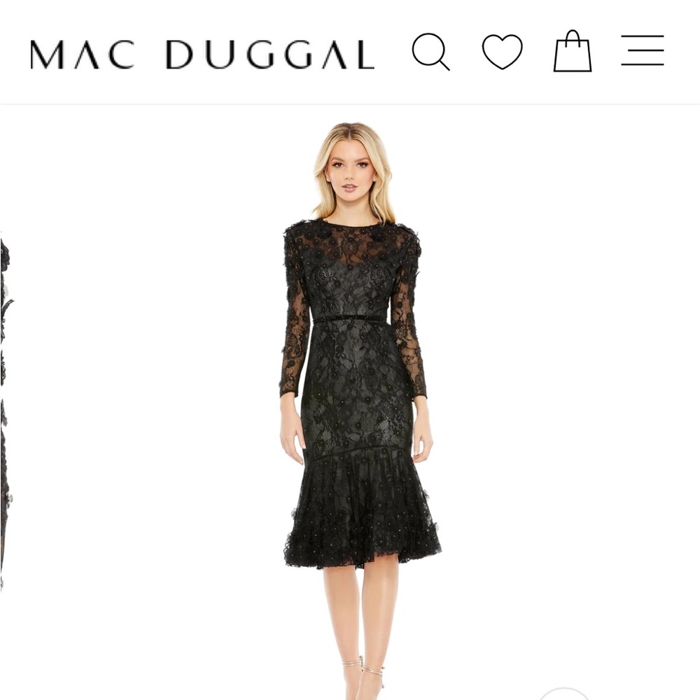 Black floral Mac Duggal cocktail dress size 8.